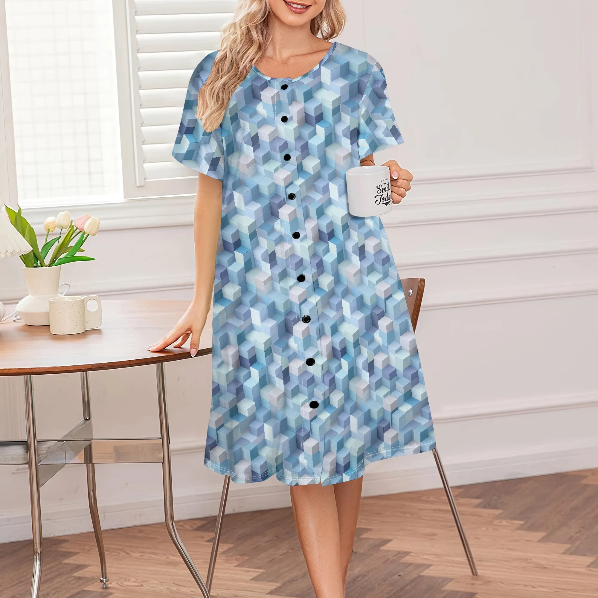 Blue Geometric Cubes Button-Down Dress | Modern Abstract Pattern | A-Line Dress for Casual & Daily Wear | Sizes S-3XL
Blue Geometric Cubes Button-Down Dress | Modern Abstract Pattern | A-Line Dress for Casual & Daily Wear | Sizes S-3XL