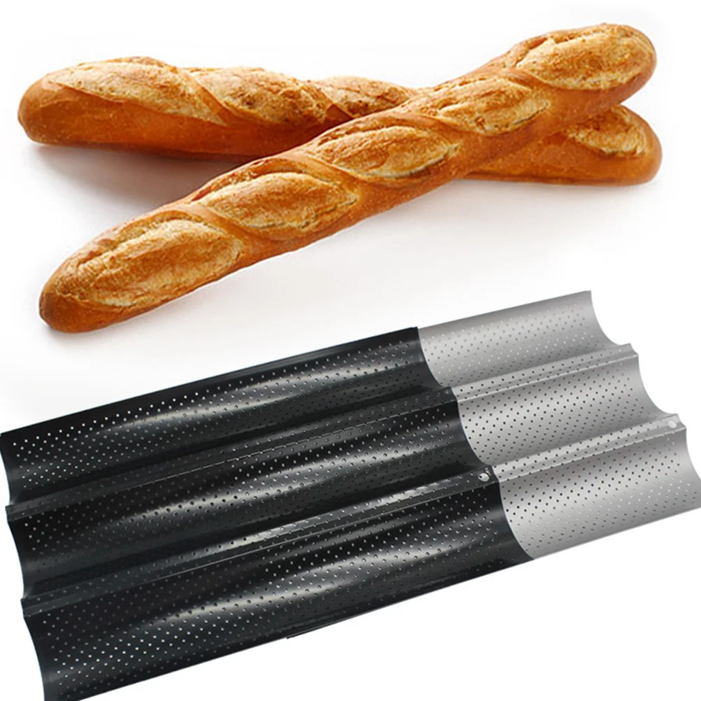 Baking Mould Wave Bread Stick Tray Size M 3 Slots Black Baking Tool for French Bread Home Shop Use Wave Stick
Baking Mould Wave Bread Stick Tray Size M 3 Slots Black Baking Tool for French Bread Home Shop Use Wave Stick