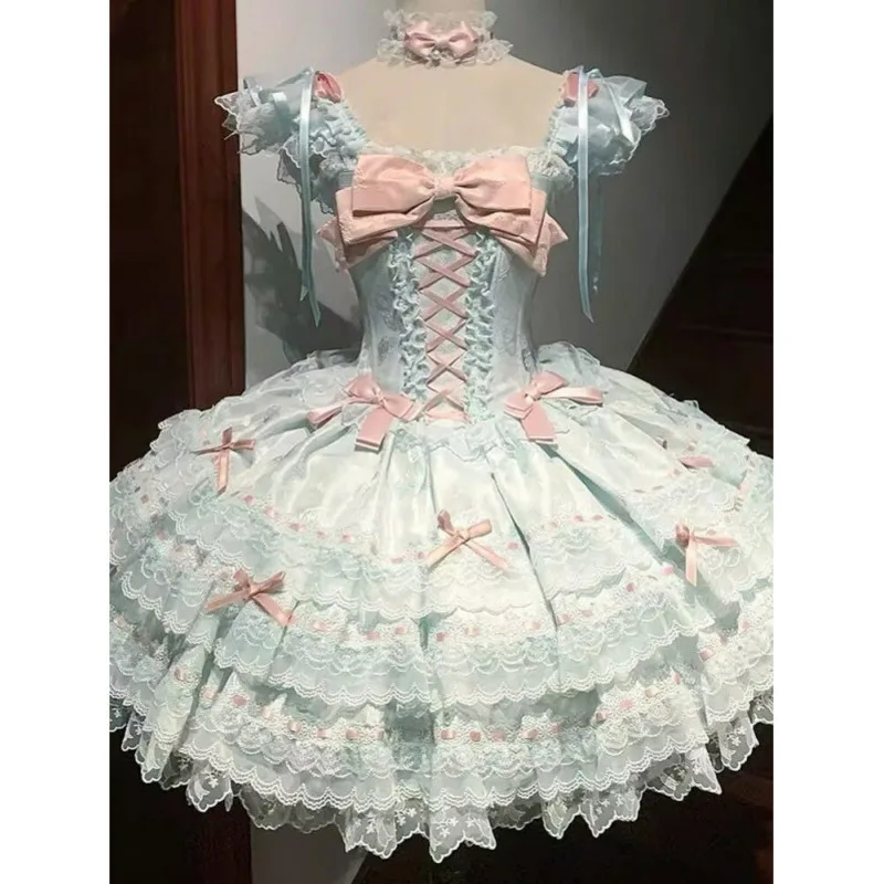 Sweet Lolita Dress Bowknot Square Neck Dress Summer New Age-Reducing Slimming Puffy Princess Dress Halloween Cosplay
Sweet Lolita Dress Bowknot Square Neck Dress Summer New Age-Reducing Slimming Puffy Princess Dress Halloween Cosplay
