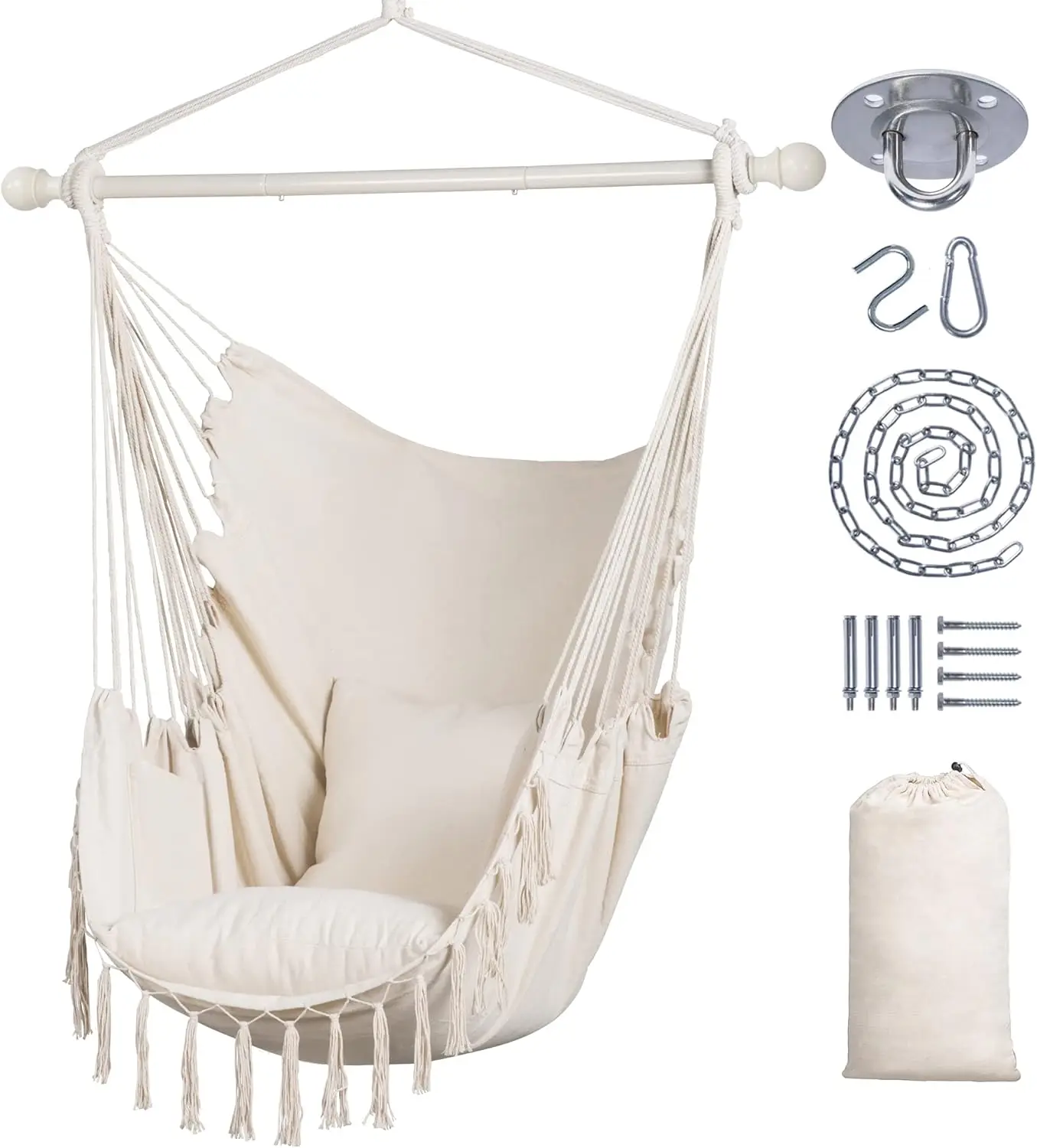 Hammo Chair Hanging Rope Swing Seat-Max 450Lbs Acity, Extra Large Rame Hanging Swing With Side Pocket, Two Seat Cushion,
Hammo Chair Hanging Rope Swing Seat-Max 450Lbs Acity, Extra Large Rame Hanging Swing With Side Pocket, Two Seat Cushion,