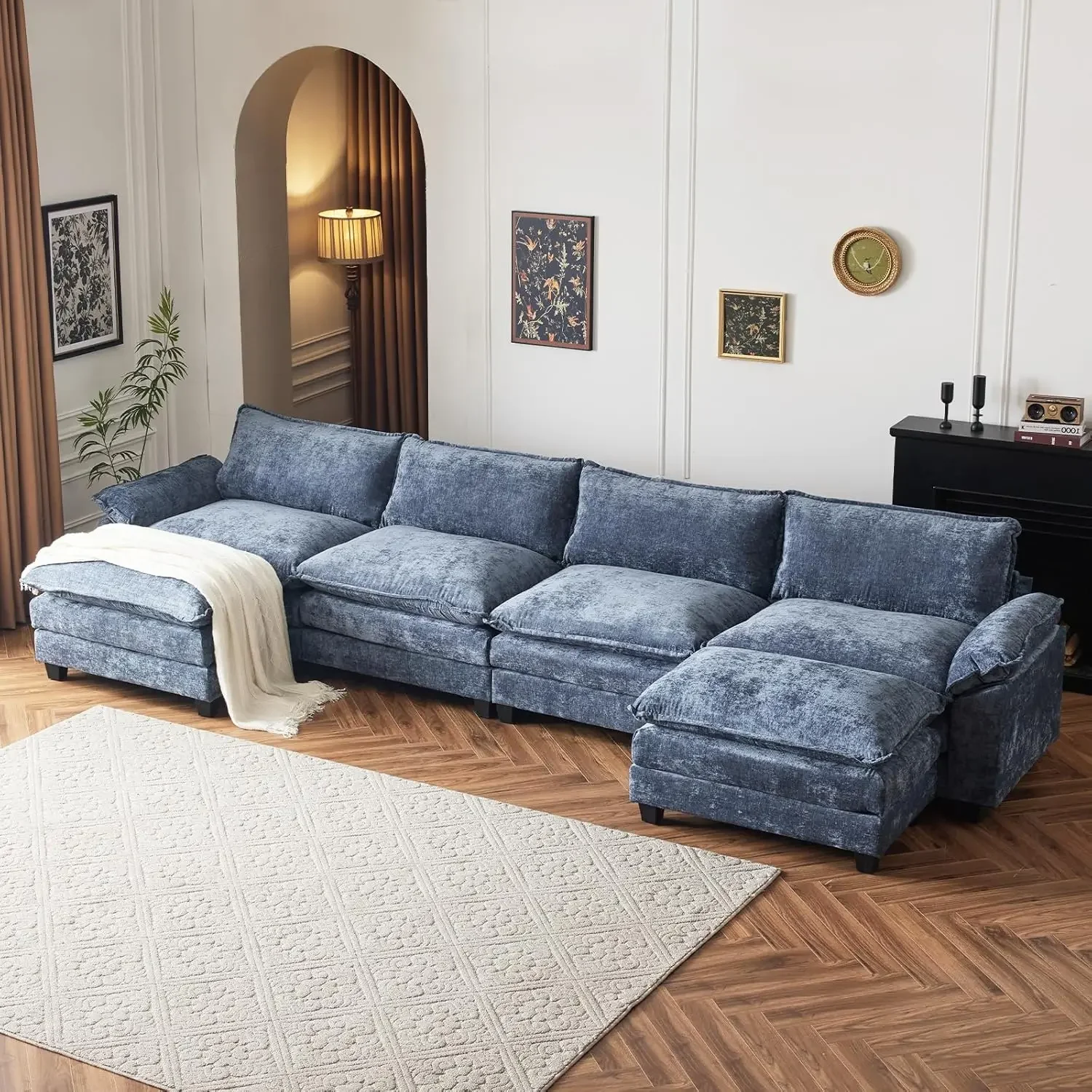 157" Cloud Navy Blue Convertible Sectional Sofa|Comfy U-Shape Extra Deep Seat Sofa Couch for Living Room|Modern Chenille
157" Cloud Navy Blue Convertible Sectional Sofa|Comfy U-Shape Extra Deep Seat Sofa Couch for Living Room|Modern Chenille