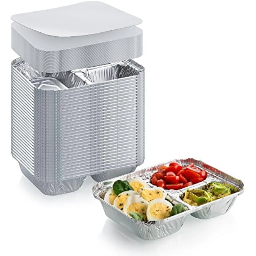 Disposable Aluminum Dinner Tray with Paper Lids 3 Compartment Foil Pan Perfect for On the Go Lunches Leftovers TV Plate or Take
Disposable Aluminum Dinner Tray with Paper Lids 3 Compartment Foil Pan Perfect for On the Go Lunches Leftovers TV Plate or Take