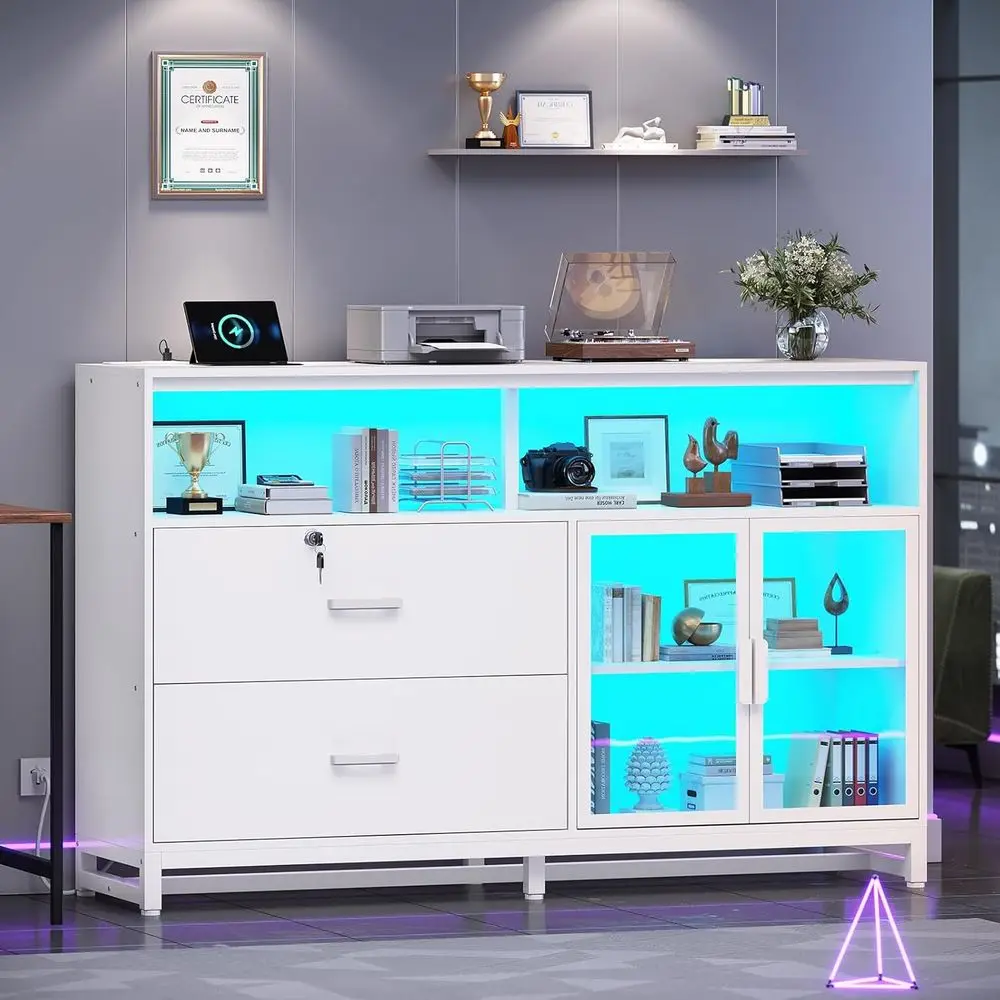 59 Cabinet with Lock, Power Outlets, Printer Stand, Storage, LED Lights, White
59 Cabinet with Lock, Power Outlets, Printer Stand, Storage, LED Lights, White