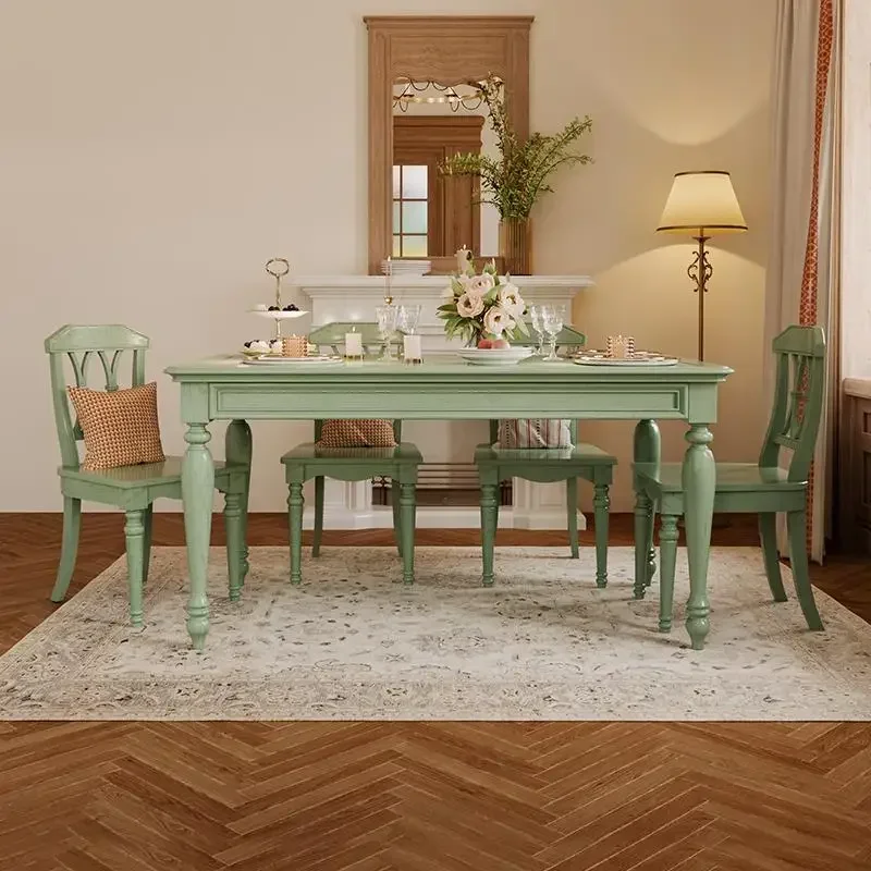 solid wood retro green dining table and chair combination household small apartment rectangular
solid wood retro green dining table and chair combination household small apartment rectangular