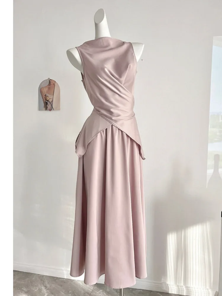 French Elegant 2 Piece Woman Casual Sleeveless Blouse+Solid Fashion Long Skirt Office Lady Party Suit Vestidos Female Satin Set
French Elegant 2 Piece Woman Casual Sleeveless Blouse+Solid Fashion Long Skirt Office Lady Party Suit Vestidos Female Satin Set
