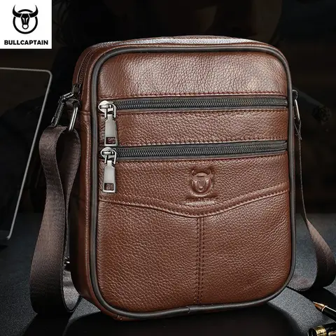 BULLCAPTAIN Men's leather shoulder bag multifunctional and high-capacity cowhide crossbody bag handbag Casual Messenger Bag