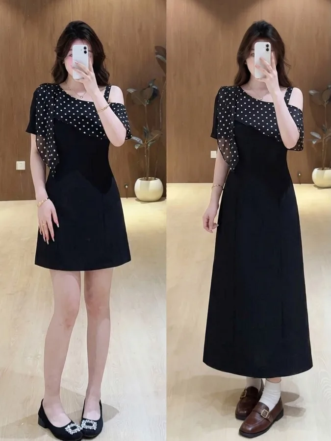 plus Size Polka Dot Banded Waist Shoulder Bared Dress Women's Midi A-Line Skirt Style Summer Breathable Comfortable Short Sleeve
plus Size Polka Dot Banded Waist Shoulder Bared Dress Women's Midi A-Line Skirt Style Summer Breathable Comfortable Short Sleeve