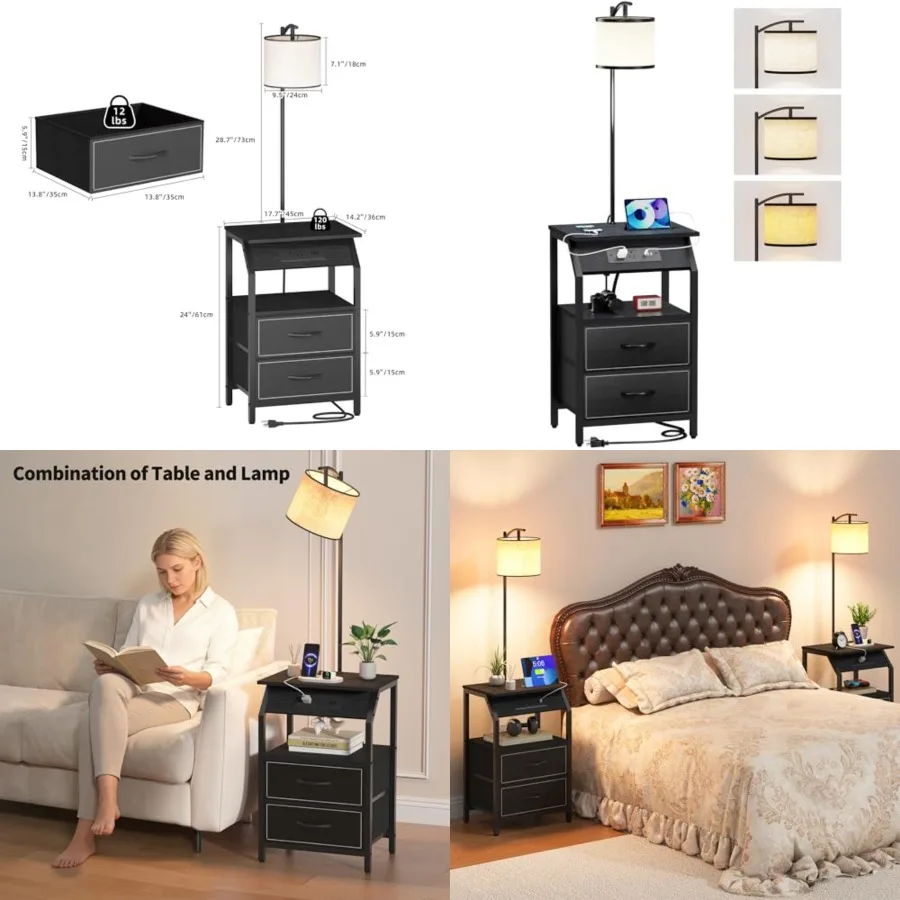End Table with Floor Lamp, Nightstand with Charging Station, Floor Lamp Table with 3-Color Temperature Bulb, Bedside Table Nigh
End Table with Floor Lamp, Nightstand with Charging Station, Floor Lamp Table with 3-Color Temperature Bulb, Bedside Table Nigh