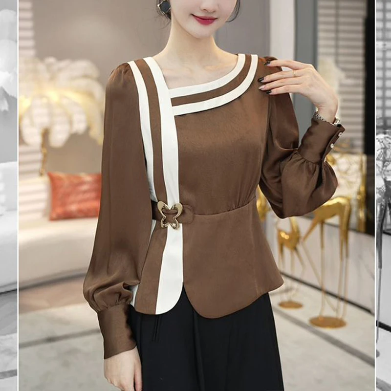 Women Vintage Stylish Contrast Color High Waist Blouse Office Lady Elegant Chic Luxury Shirt Autumn V Neck Long Sleeve Slim Tops
Women Vintage Stylish Contrast Color High Waist Blouse Office Lady Elegant Chic Luxury Shirt Autumn V Neck Long Sleeve Slim Tops