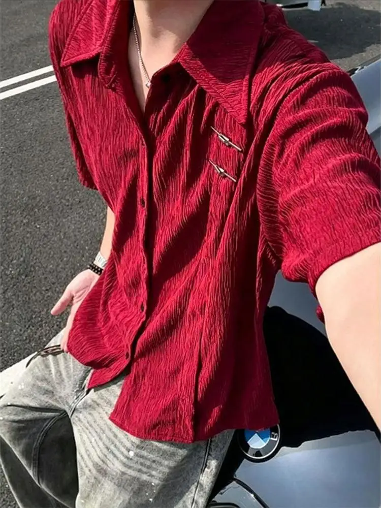 Lightweight Breathable Ice Silk Short Sleeve Shirt Red Wine Color Texture Men's Summer Quick Dry New Chinese Style Top
Lightweight Breathable Ice Silk Short Sleeve Shirt Red Wine Color Texture Men's Summer Quick Dry New Chinese Style Top