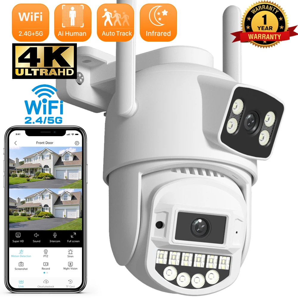 10MP 2.4G+5G Wifi Camera Dual Lens Dual Screen Human Detect Auto Tracking Wireless 4K 8MP Outdoor Onvif PTZ Surveillance Camera
10MP 2.4G+5G Wifi Camera Dual Lens Dual Screen Human Detect Auto Tracking Wireless 4K 8MP Outdoor Onvif PTZ Surveillance Camera
