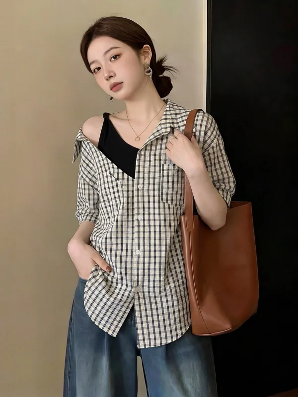Summer New Plaid Short Sleeve Shoulder Bared Women's Shirt Korean Style Commute Wind Loose Fit Regular Sleeve Length Checkere...
Summer New Plaid Short Sleeve Shoulder Bared Women's Shirt Korean Style Commute Wind Loose Fit Regular Sleeve Length Checkere...