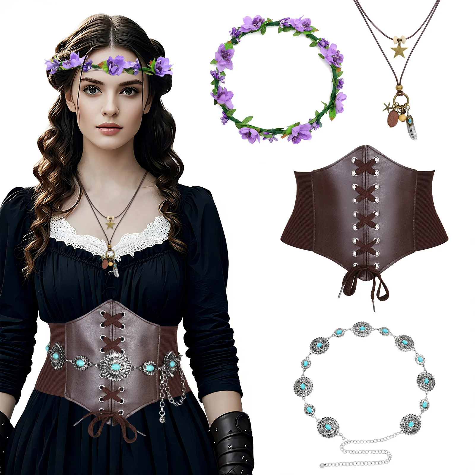 Halloween Wreath Headband Corset Waist Chain Necklace Cosplay Party Accessory Set
Halloween Wreath Headband Corset Waist Chain Necklace Cosplay Party Accessory Set