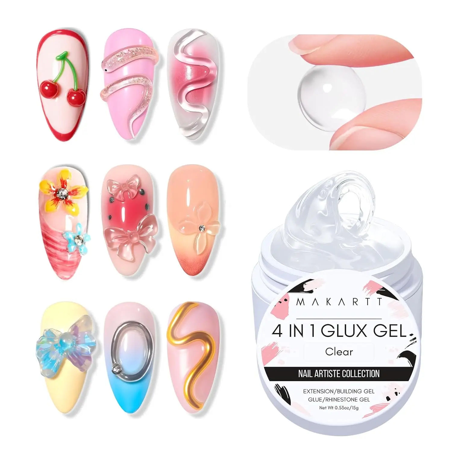 4 in 1 Clear Solid Builder Nail Gel for Extension, 3D Sculpting, Rhinestone Glue - Non-Sticky, Long Lasting, UV/LED Lamp
4 in 1 Clear Solid Builder Nail Gel for Extension, 3D Sculpting, Rhinestone Glue - Non-Sticky, Long Lasting, UV/LED Lamp