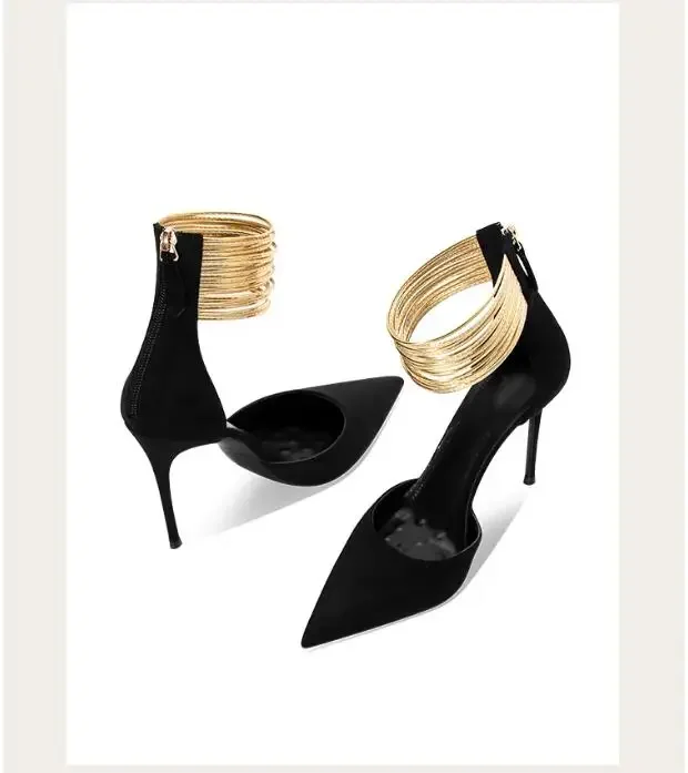 Shiny Women's High Heels, Metal Roman Style Party, Suede, Narrow Pointed, Belt Buckle, Sexy Dinner Party
Shiny Women's High Heels, Metal Roman Style Party, Suede, Narrow Pointed, Belt Buckle, Sexy Dinner Party