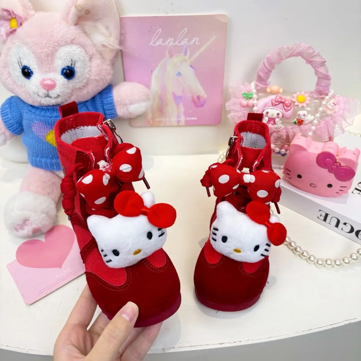 Kawaii Hello Kitty Sanrio Студенческая милая хлопковая обувь с героями мультфильмов Теплые ботинки Детские противоскользящие ботинки Туфли на плоской подошве Подарок на день рождения для ребенка