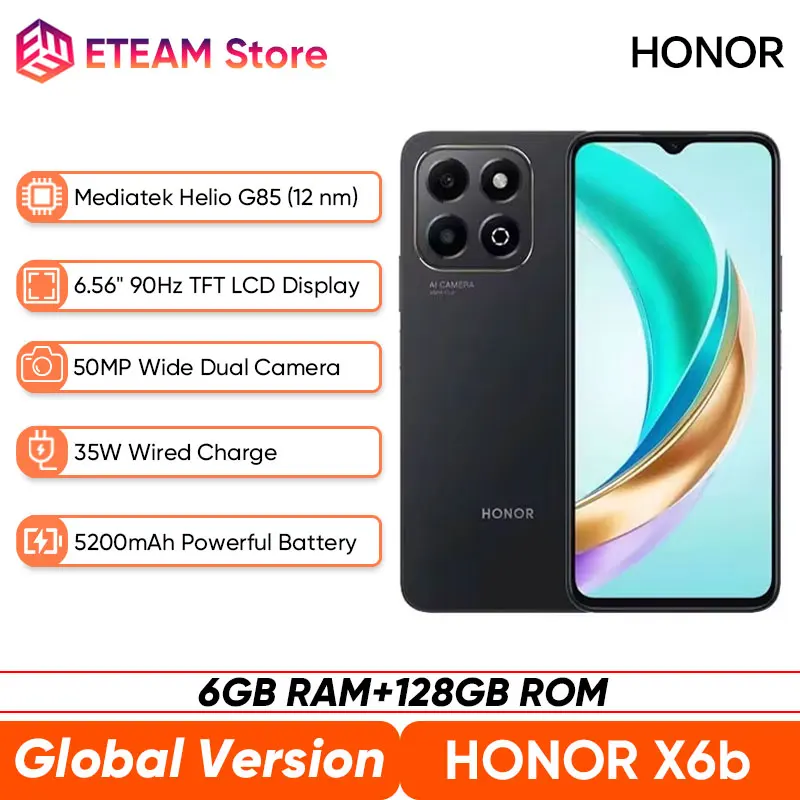 Original HONOR X6b 4G Smartphone Mediatek Helio G85 6.56 inches 90Hz TFT LCD Display 50MP Dual Camera 5200mAh Powerful Battery
Original HONOR X6b 4G Smartphone Mediatek Helio G85 6.56 inches 90Hz TFT LCD Display 50MP Dual Camera 5200mAh Powerful Battery