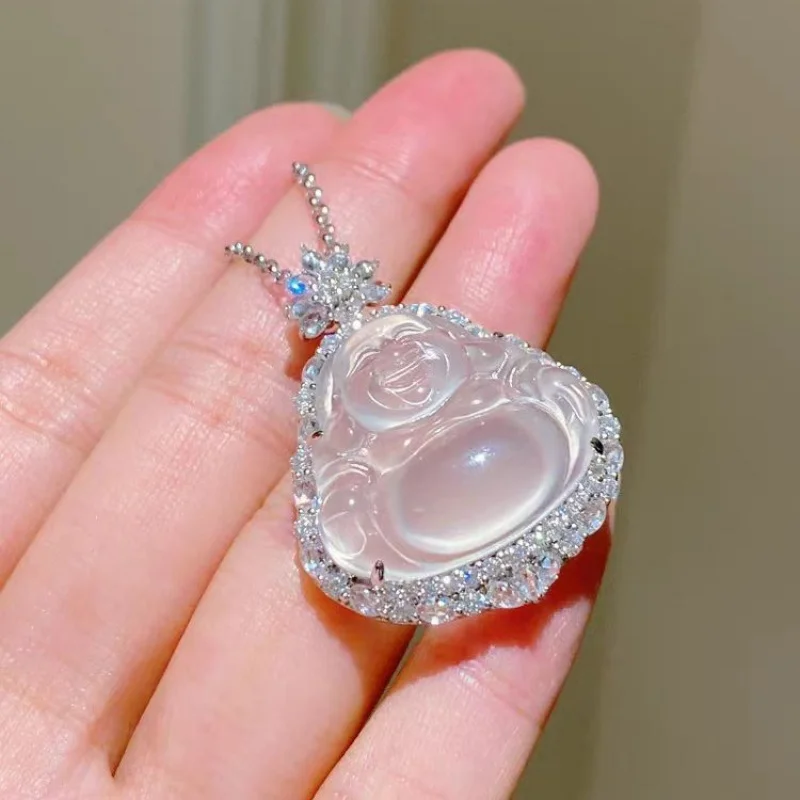 S925 Silver Plated High White-Like Chalcedony Agate Jade Big Belly Buddha Pendant
S925 Silver Plated High White-Like Chalcedony Agate Jade Big Belly Buddha Pendant