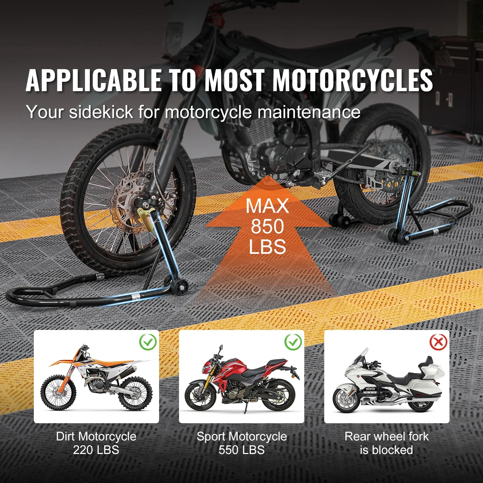SucceBuy Motorcycle Lift 850lbs Front Rear Combo Lift Front and Rear Wheel Fork Stand Heavy Duty Rear Wheel Stand
SucceBuy Motorcycle Lift 850lbs Front Rear Combo Lift Front and Rear Wheel Fork Stand Heavy Duty Rear Wheel Stand