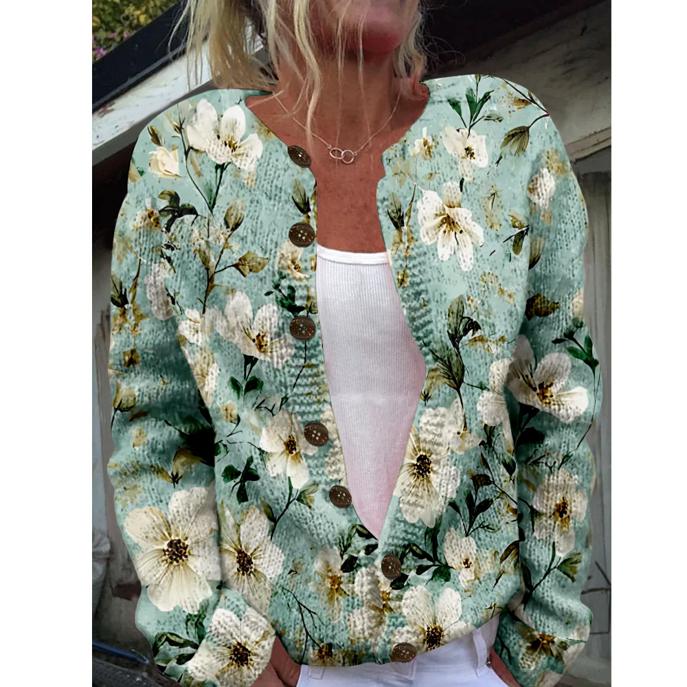 Осень-зима вязаный кардиган с цветочным принтом, уличная одежда, женские свитера, крутой вязаный топ, повседневные джемперы, модные 
Осень-зима вязаный кардиган с цветочным принтом, уличная одежда, женские свитера, крутой вязаный топ, повседневные джемперы, модные