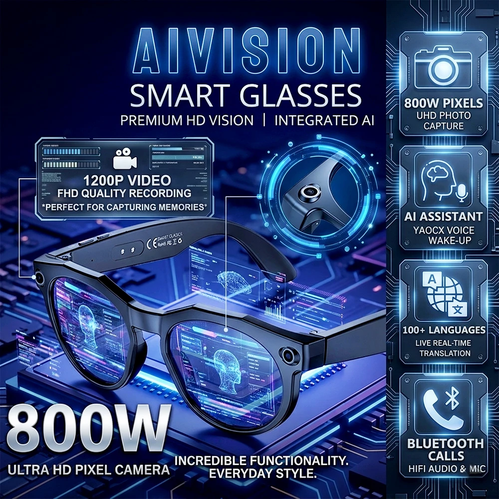 2026 800W Pixel Video Record Smart Glasses Bluetooth Call Object Recognition 100+ Language Translation New AI Photo Eyeglasses
2026 800W Pixel Video Record Smart Glasses Bluetooth Call Object Recognition 100+ Language Translation New AI Photo Eyeglasses