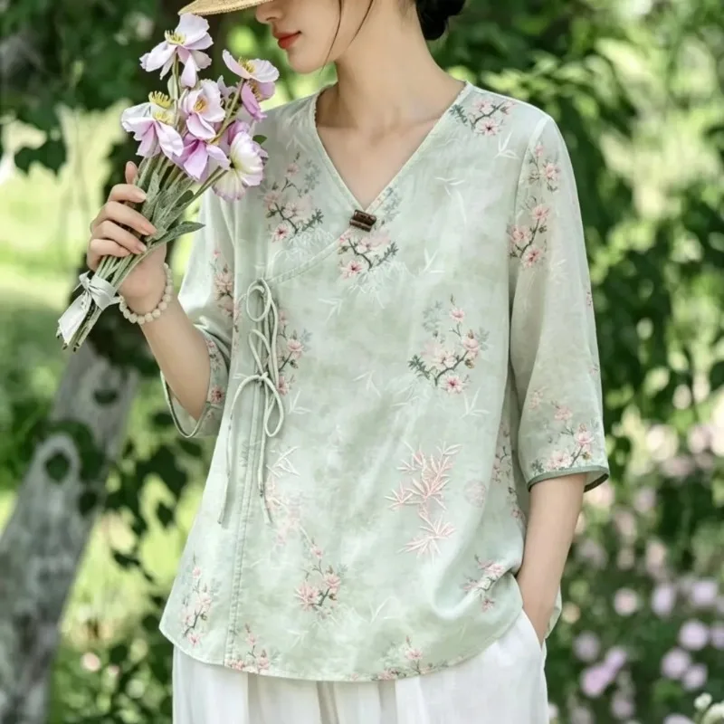 Women's Chinese Style Floral Linen Blouse Half Sleeve Casual
Women's Chinese Style Floral Linen Blouse Half Sleeve Casual