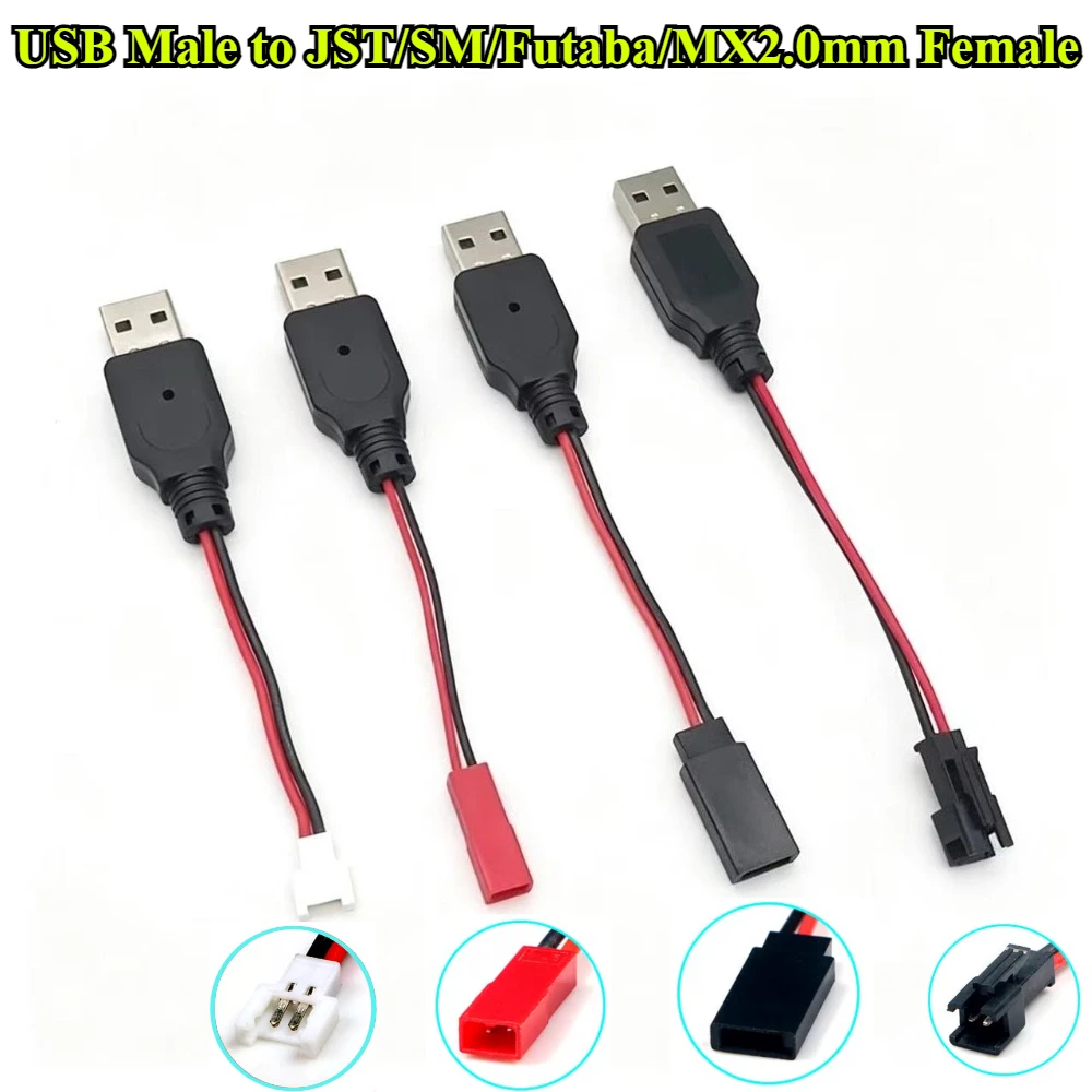 3/5Pcs USB Charging 3.7V Lithium Battery Charger Cable USB Male to JST/SM/Futaba/MX2.0mm 2P Female Plug for 3RC Drone Quadcopter
3/5Pcs USB Charging 3.7V Lithium Battery Charger Cable USB Male to JST/SM/Futaba/MX2.0mm 2P Female Plug for 3RC Drone Quadcopter