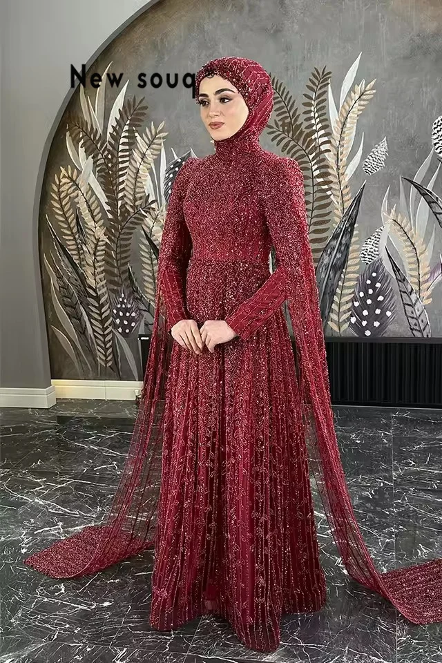 Customized Heavy Beads Pearl Burgundy High Neck Evening Dress Cape Sleeves Arabic Beaded Formal Kaftans Middle East Events Gowns
Customized Heavy Beads Pearl Burgundy High Neck Evening Dress Cape Sleeves Arabic Beaded Formal Kaftans Middle East Events Gowns