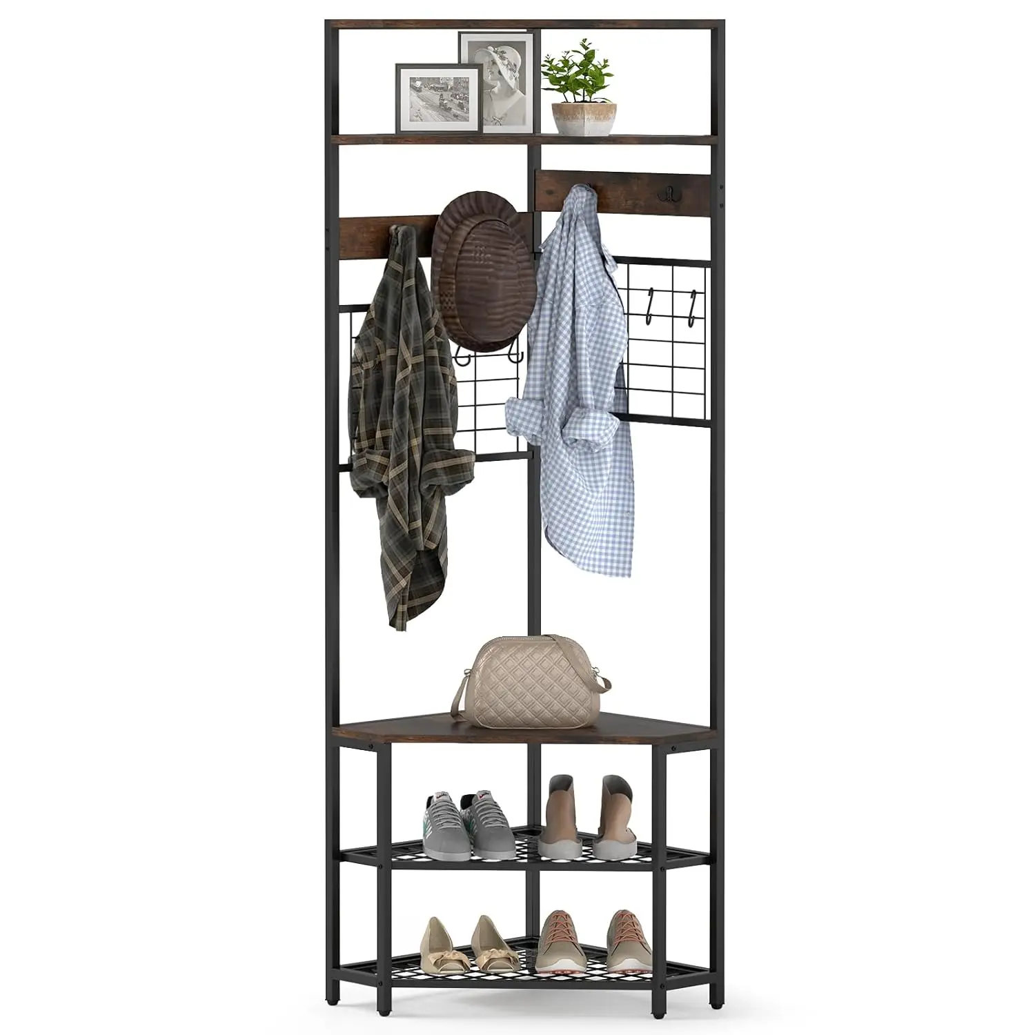 Corner Hall Tree, 73" Tall Coat Rack w/Shoe Storage Bench, 12 Metal Hooks, 5-Tier Entryway Shoes Shelf Organizer, Customized
Corner Hall Tree, 73" Tall Coat Rack w/Shoe Storage Bench, 12 Metal Hooks, 5-Tier Entryway Shoes Shelf Organizer, Customized