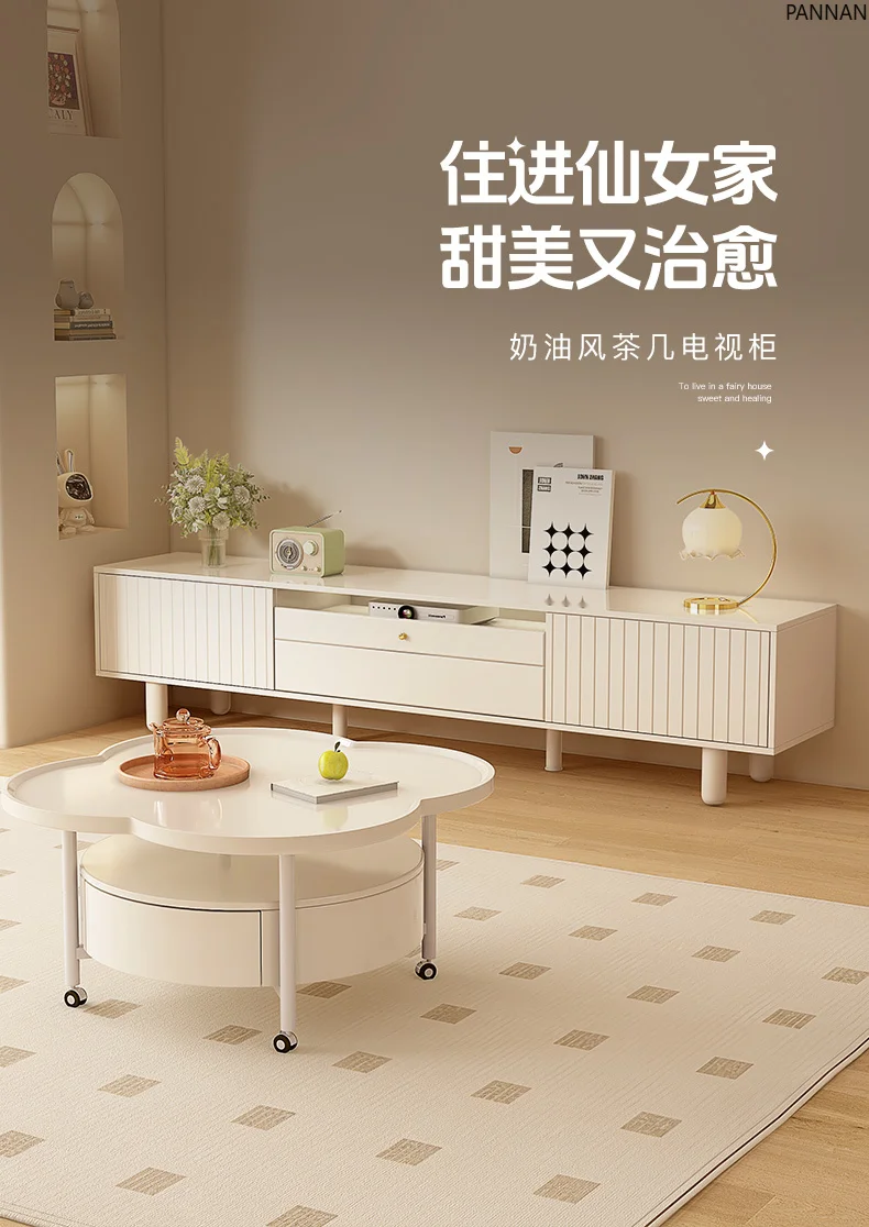 Cream wind TV cabinet living room household small apartment simple modern French TV cabinet coffee table combination
Cream wind TV cabinet living room household small apartment simple modern French TV cabinet coffee table combination