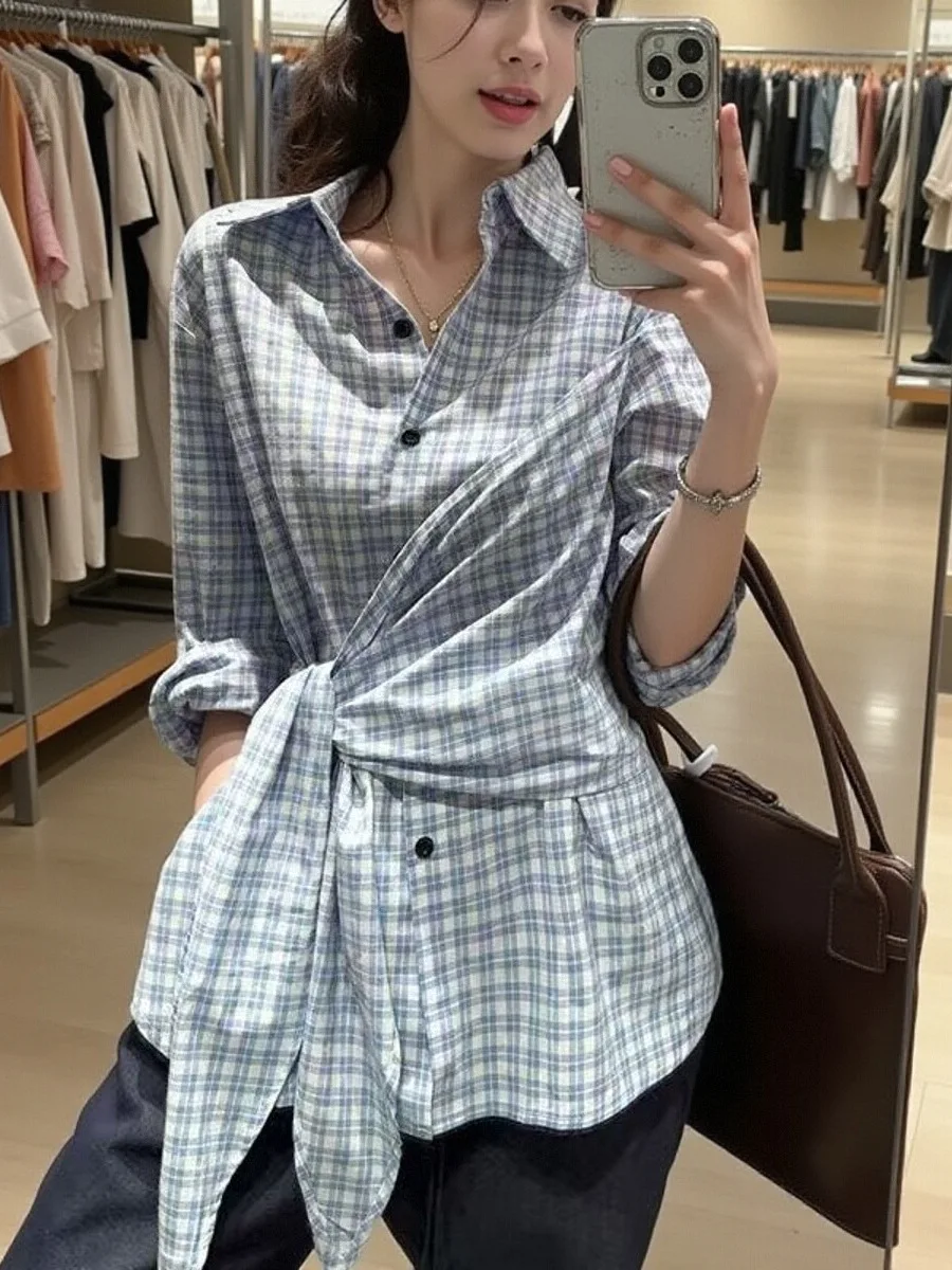 Spring 2025 Women's Plaid irt Waist Cinched Belted Korean Sle Long Sve Collar Regular Fit Commute Faion
Spring 2025 Women's Plaid irt Waist Cinched Belted Korean Sle Long Sve Collar Regular Fit Commute Faion