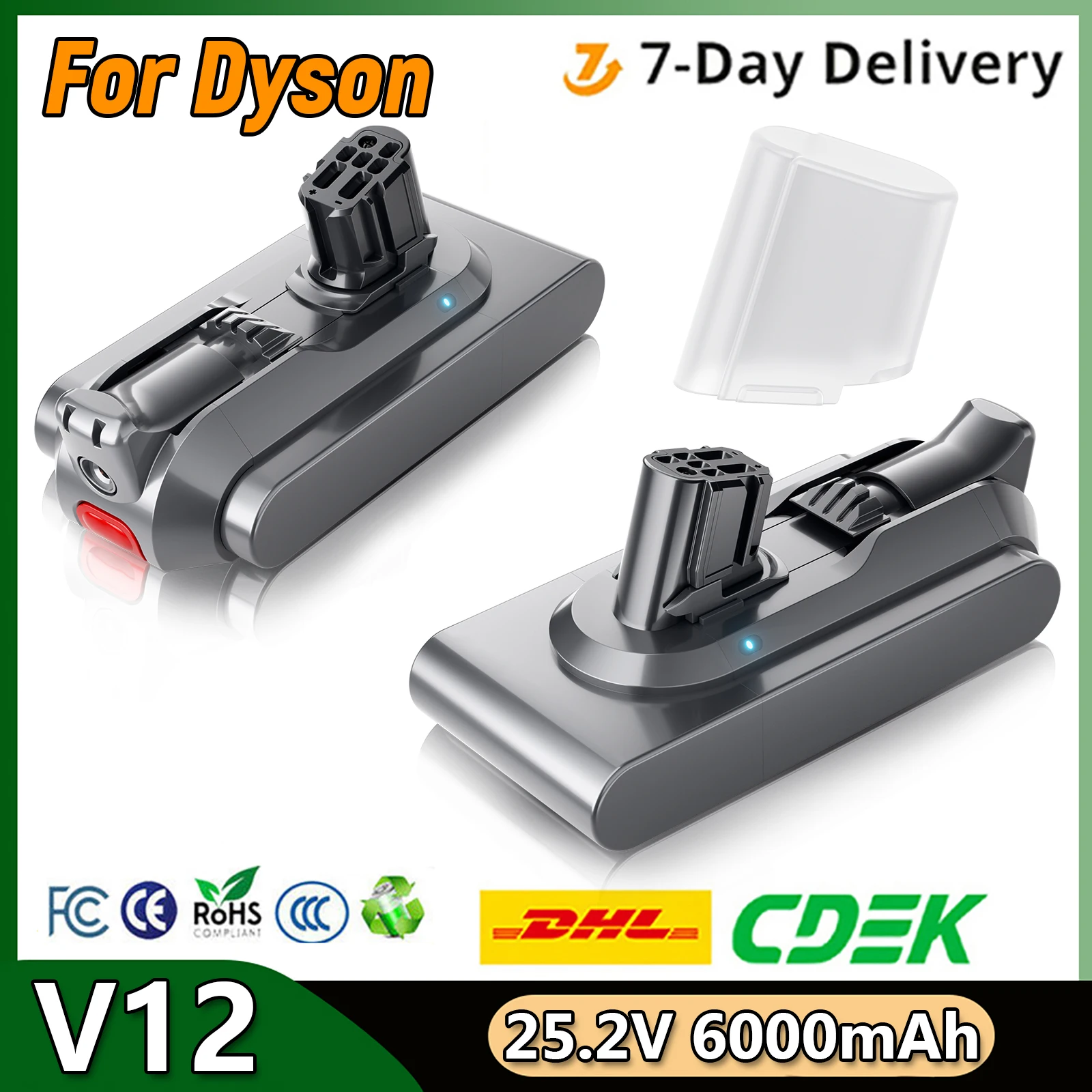 For Dyson V12 25.2V 6000mAh Replacement Battery Vacuum Cleaner Battery For V12 Series SV20 SV30 SV34 SV35 Rechargeable Battery
For Dyson V12 25.2V 6000mAh Replacement Battery Vacuum Cleaner Battery For V12 Series SV20 SV30 SV34 SV35 Rechargeable Battery