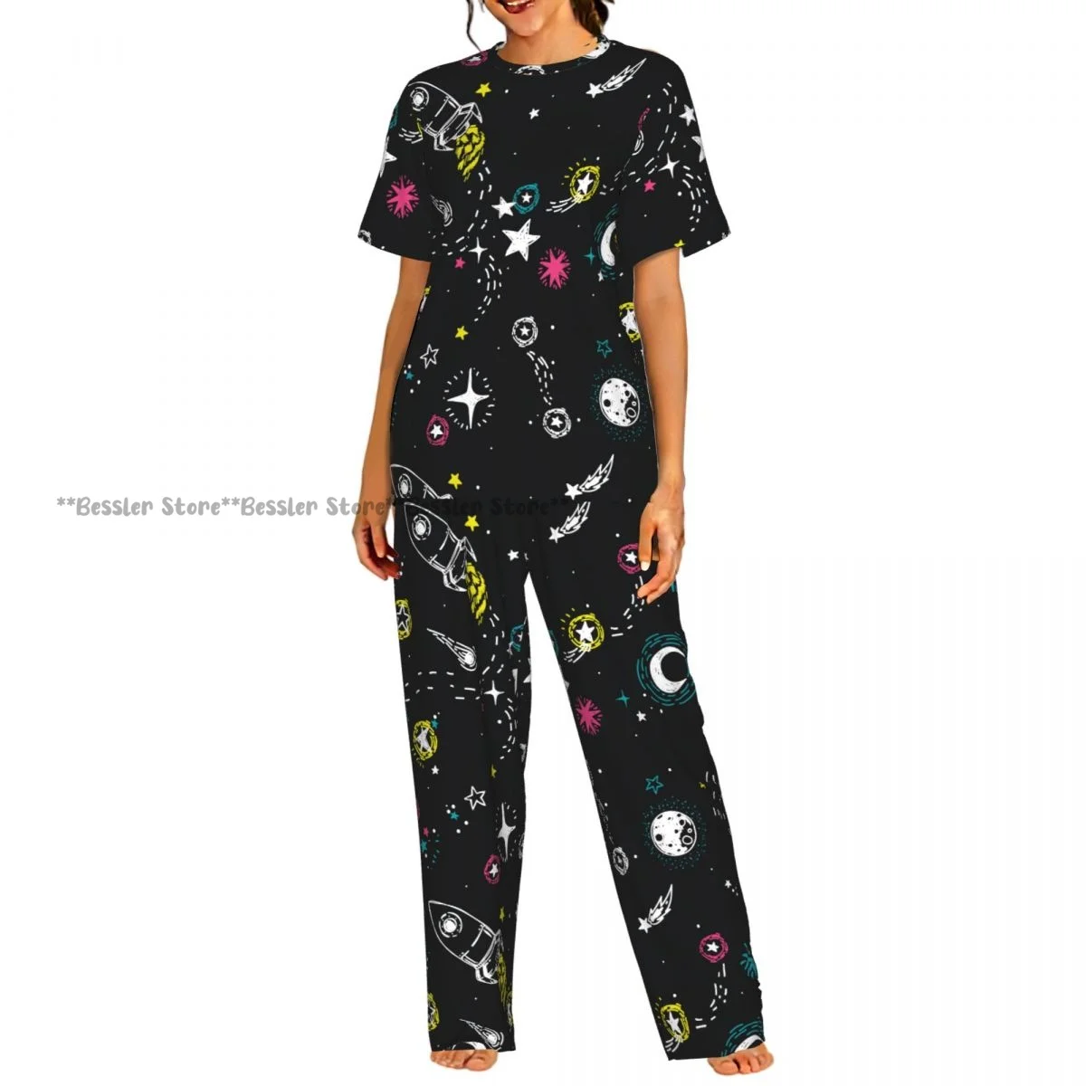 Women's Pajamas Set Stars Rockets Comets And Planets Short Sleeve Sleepwear 2 Piece Homewear Loungewear
Women's Pajamas Set Stars Rockets Comets And Planets Short Sleeve Sleepwear 2 Piece Homewear Loungewear