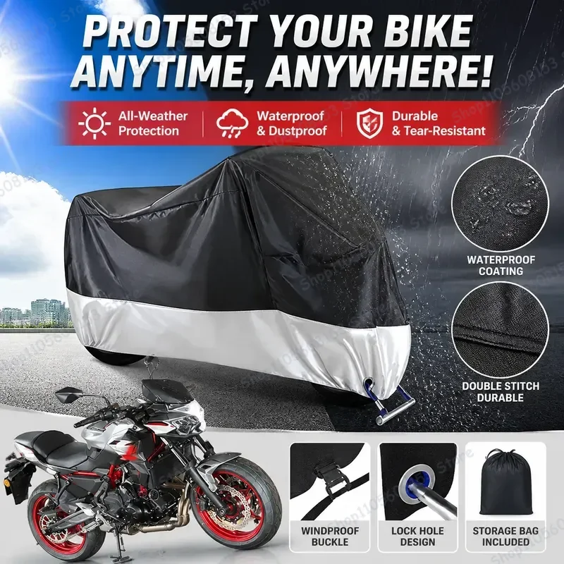 For Kawasaki Z650 Motorcycle Cover Waterproof Dustproof UV Resistant All Weather Bike Cover for Indoor Outdoor Riding Storage
For Kawasaki Z650 Motorcycle Cover Waterproof Dustproof UV Resistant All Weather Bike Cover for Indoor Outdoor Riding Storage