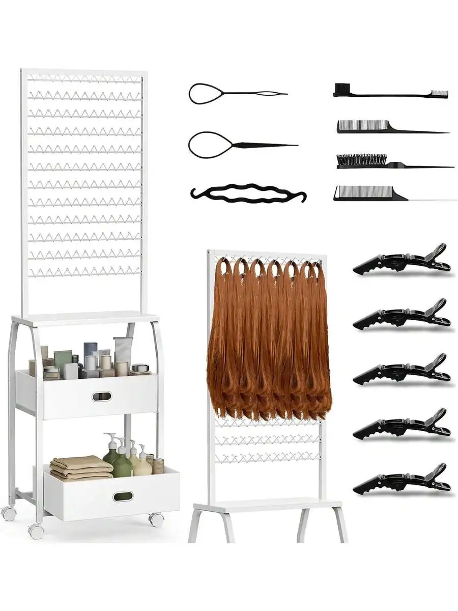 Portable Braiding Hair Rack With Wheels And Storage Drawers, 2-Sided 288 Pegs Hair Extension Holder For Stylists
Portable Braiding Hair Rack With Wheels And Storage Drawers, 2-Sided 288 Pegs Hair Extension Holder For Stylists