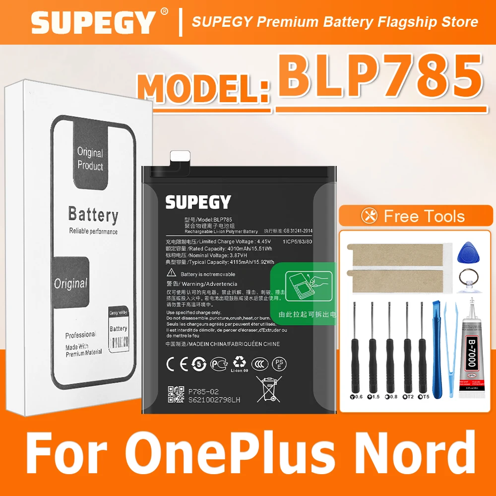 2026 Years SUPEGY 100% New BLP785 Battery For OPPO One Plus Nord/1+Nord 4115mAh Batteries + Free Tools
2026 Years SUPEGY 100% New BLP785 Battery For OPPO One Plus Nord/1+Nord 4115mAh Batteries + Free Tools