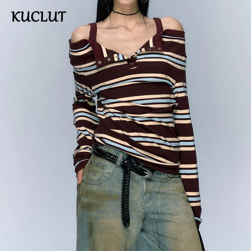 KUCLUT 2025 Summer Fashion Striped Contrast Color Long Sleeve T-Shirt For Women Casual Off-shoulder Tops Female Trendy 1A183
KUCLUT 2025 Summer Fashion Striped Contrast Color Long Sleeve T-Shirt For Women Casual Off-shoulder Tops Female Trendy 1A183