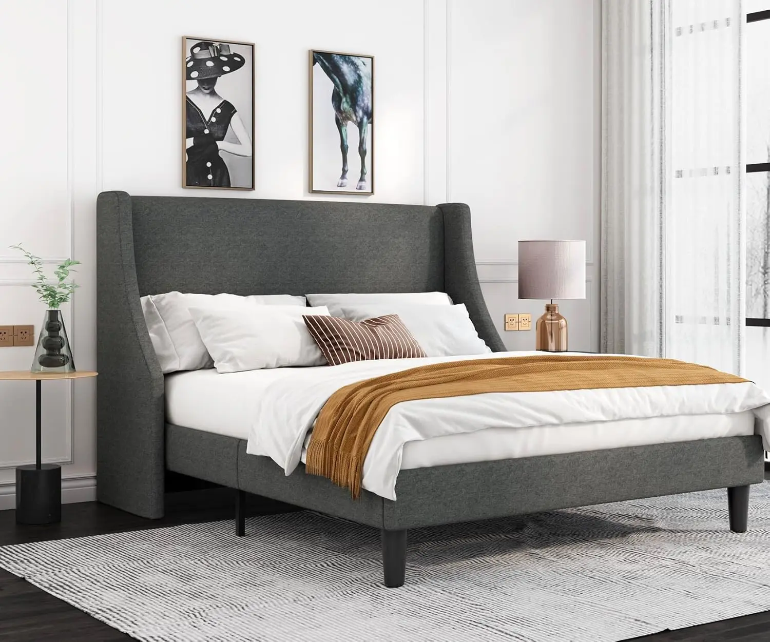 Каркас кровати на платформе Allewie размера «queen-size» с мягким изголовьем — современный дизайн Deluxe Wingback, опора из деревянных планок, темно-серый
Каркас кровати на платформе Allewie размера «queen-size» с мягким изголовьем — современный дизайн Deluxe Wingback, опора из деревянных планок, темно-серый
