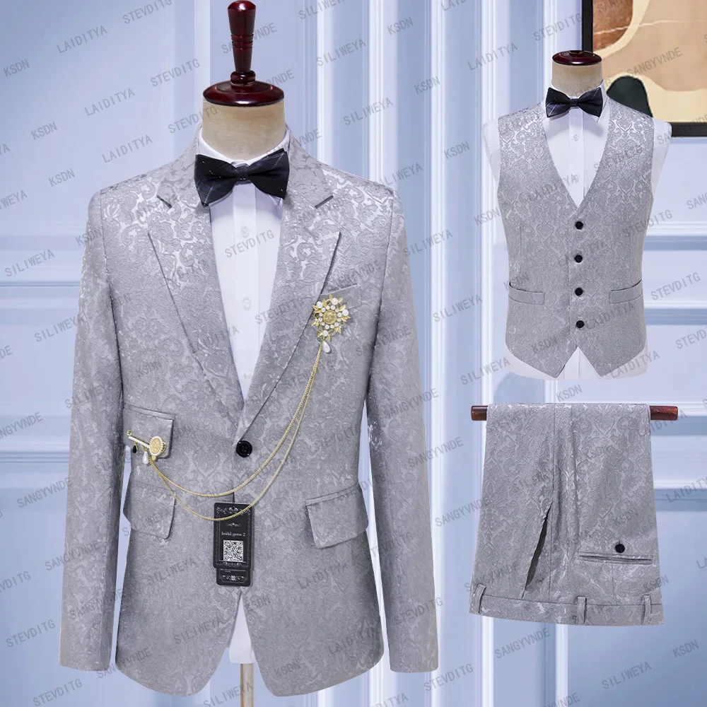 New Costume Homme Grey Jacquard Popular Clothing Luxury Men's Suit Groomsmen Regular Fit Tuxedo 3 Peice Set Jacket+Trousers+Vest
New Costume Homme Grey Jacquard Popular Clothing Luxury Men's Suit Groomsmen Regular Fit Tuxedo 3 Peice Set Jacket+Trousers+Vest