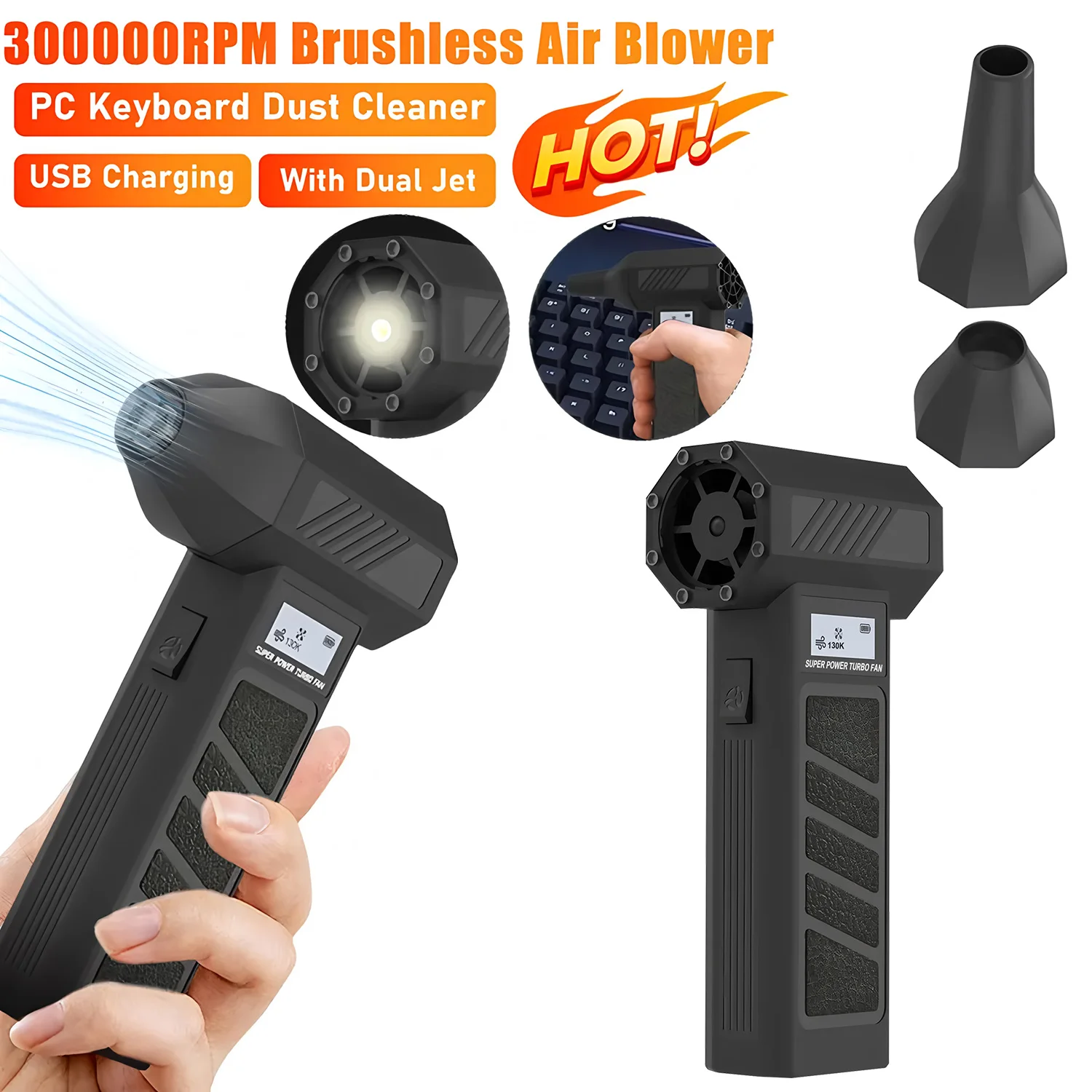 Type-C Charging Car Fan Cleaning Blower Tool 300000RPM Turbo Jet Fan 5 Outlet Nozzles Blowing Snow Electric Air Duster Portable
Type-C Charging Car Fan Cleaning Blower Tool 300000RPM Turbo Jet Fan 5 Outlet Nozzles Blowing Snow Electric Air Duster Portable