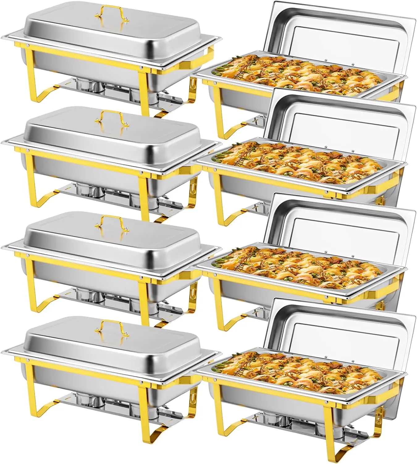 8 Pack Gold Chafing Dishes for Buffet, 9QT High Grade Chafing Dish Buffet Set, Rectangular Stainless Steel Chafers
8 Pack Gold Chafing Dishes for Buffet, 9QT High Grade Chafing Dish Buffet Set, Rectangular Stainless Steel Chafers