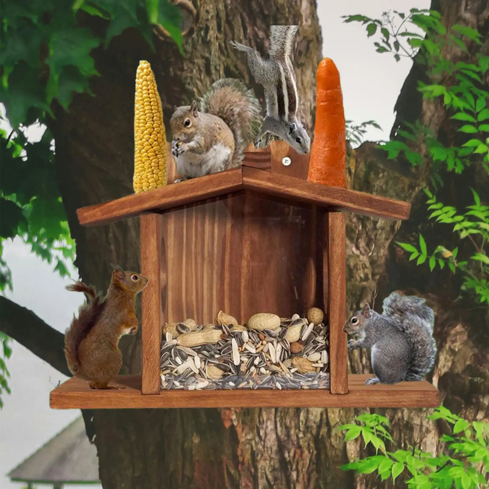 Wood Squirrel Feeder Easy Filling Wooden Chipmunk Feeder Box with Removable Front Panel for Backyard Garden Outside House
Wood Squirrel Feeder Easy Filling Wooden Chipmunk Feeder Box with Removable Front Panel for Backyard Garden Outside House