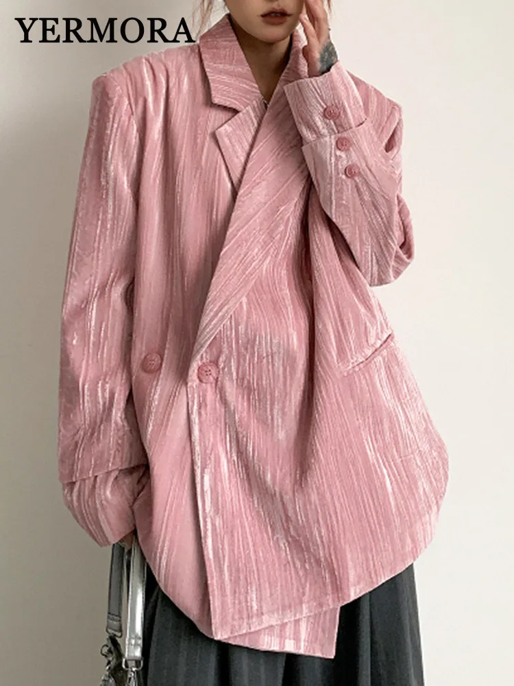 YERMORA Pink Color Texture Casual Blazer For Women Lapel Long Sleeve Loose New Jacket Fashion Tide Spring Autumn 2025 A1157
YERMORA Pink Color Texture Casual Blazer For Women Lapel Long Sleeve Loose New Jacket Fashion Tide Spring Autumn 2025 A1157
