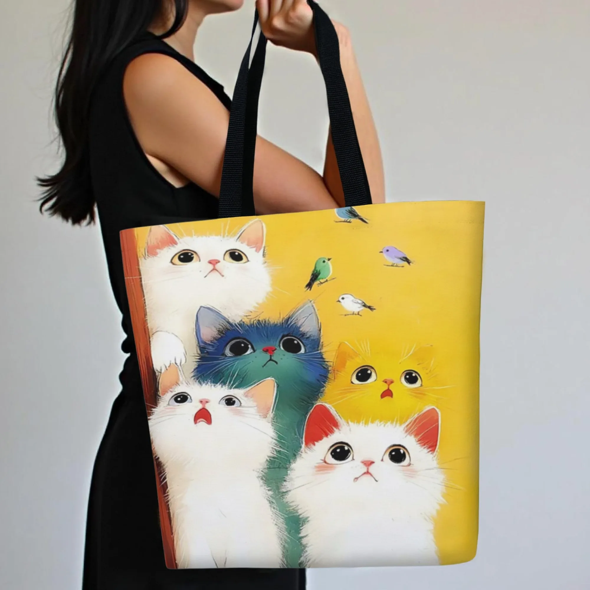 Durable Canvas Fabric Vibrant Cat Tote Women Bag Bright Yellow Background Print Reusable Shopping Bag Casual Daily & Gift Use
Durable Canvas Fabric Vibrant Cat Tote Women Bag Bright Yellow Background Print Reusable Shopping Bag Casual Daily & Gift Use