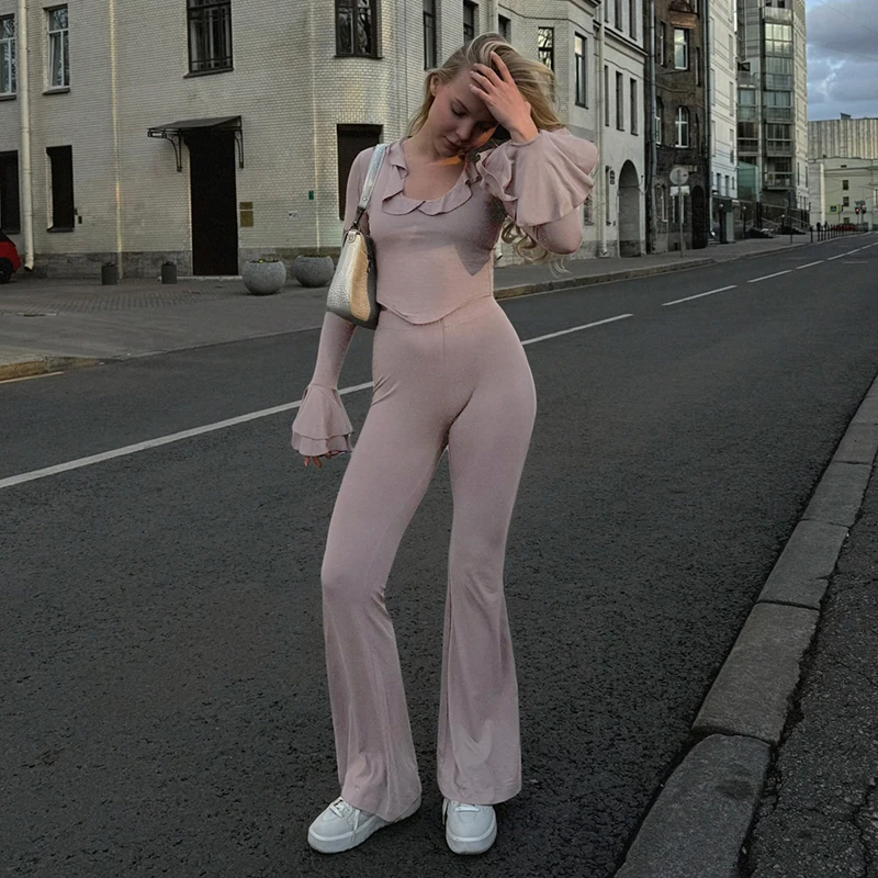 CUTENOVA женский темпераментный однотонный тонкий расклешенный топ с длинными рукавами и воротником с рюшами + тонкие расклешенные брюки с высокой талией, кружевной комплект
CUTENOVA женский темпераментный однотонный тонкий расклешенный топ с длинными рукавами и воротником с рюшами + тонкие расклешенные брюки с высокой талией, кружевной комплект