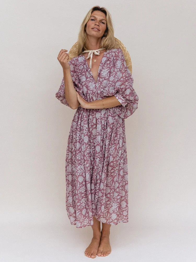 2024 Summer Sweet Flower Printed Lantern Sleeve Lace-up V-neck Floral Dresses For Women Bohomian Beachwear Maxi Dresses A2787
2024 Summer Sweet Flower Printed Lantern Sleeve Lace-up V-neck Floral Dresses For Women Bohomian Beachwear Maxi Dresses A2787