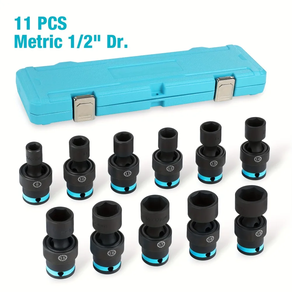 3/8" Drive Impact Swivel Socket Set, Shallow Wobble Socket Set, Metric, Cr-Mo , 6 Points, Organized in Sturdy Storage Case
3/8" Drive Impact Swivel Socket Set, Shallow Wobble Socket Set, Metric, Cr-Mo , 6 Points, Organized in Sturdy Storage Case