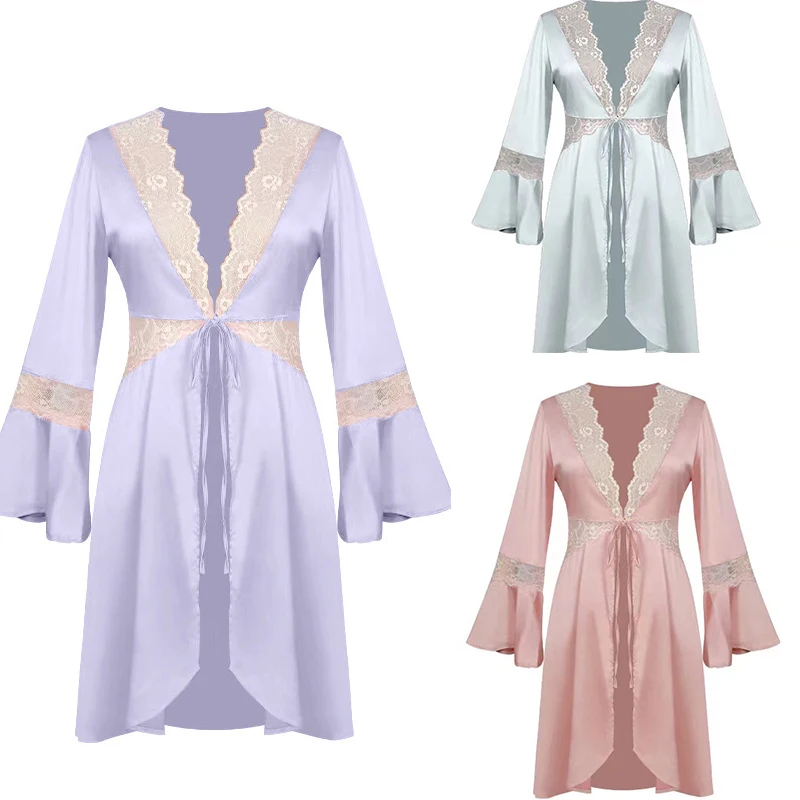 Фиолетовый кружевной лоскутный халат, короткий кардиган, кимоно, женская сексуальная одежда для сна, атласное интимное белье, Vestidos De Novia, ночное белье 
Фиолетовый кружевной лоскутный халат, короткий кардиган, кимоно, женская сексуальная одежда для сна, атласное интимное белье, Vestidos De Novia, ночное белье