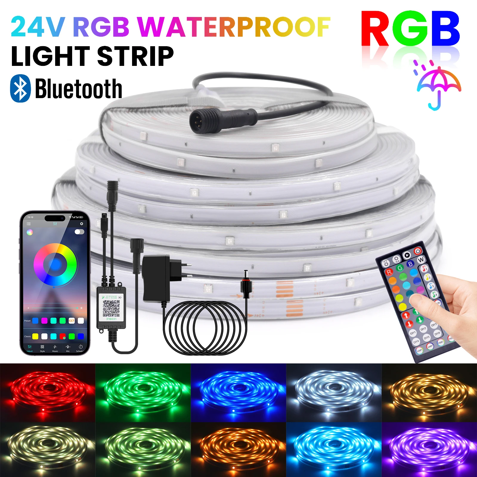 24V RGB LED Strip Light 5M 10M 15M 30M 60M Bluetooth Flexible LED Tape IP67 Waterproof Outdoor Ribbon Rope with EU US UK AU Plug
24V RGB LED Strip Light 5M 10M 15M 30M 60M Bluetooth Flexible LED Tape IP67 Waterproof Outdoor Ribbon Rope with EU US UK AU Plug