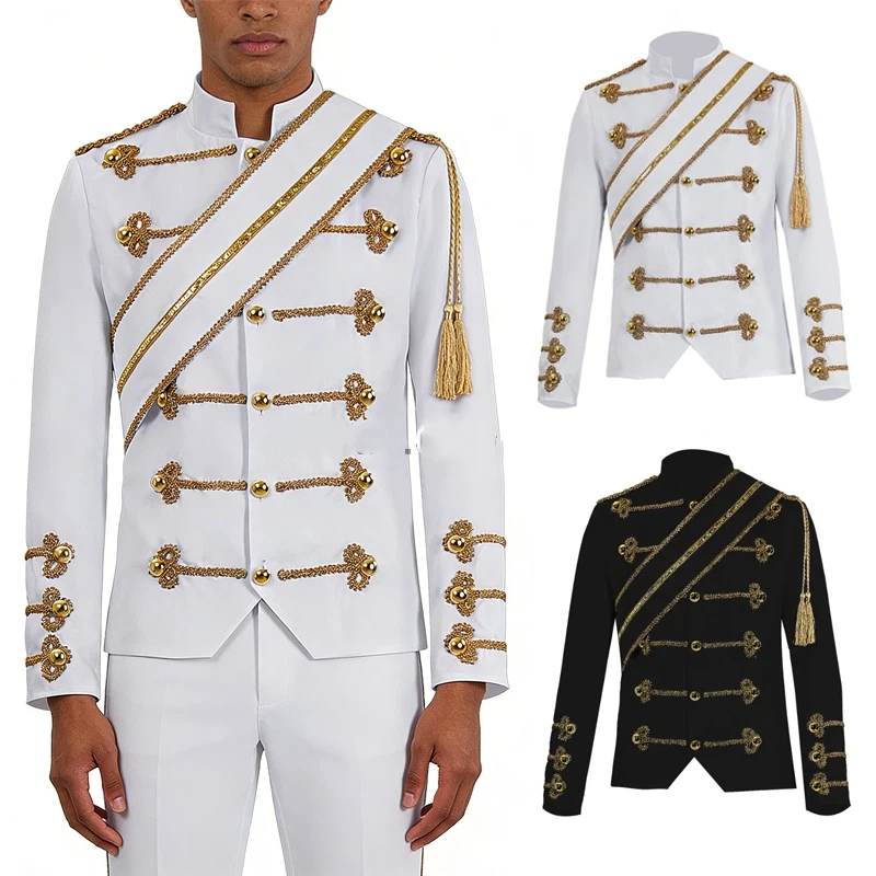 Новый мужской винтажный пиджак в средневековом стиле с золотыми вставками, черный костюм для выступлений на сцене, карнавальный костюм рок-певца на Хэллоуин
Новый мужской винтажный пиджак в средневековом стиле с золотыми вставками, черный костюм для выступлений на сцене, карнавальный костюм рок-певца на Хэллоуин